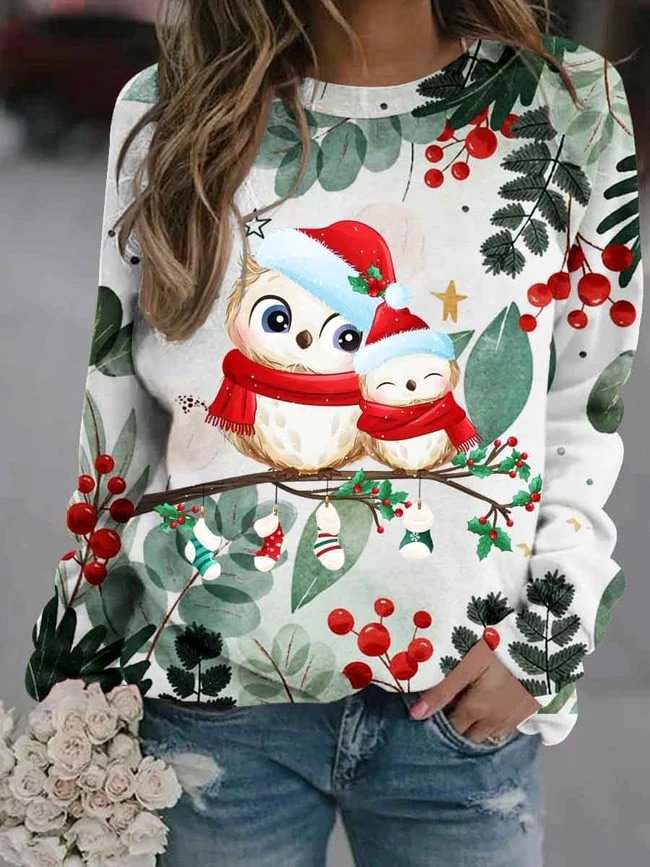 Women's Cartoon Birds Print Sweatshirt