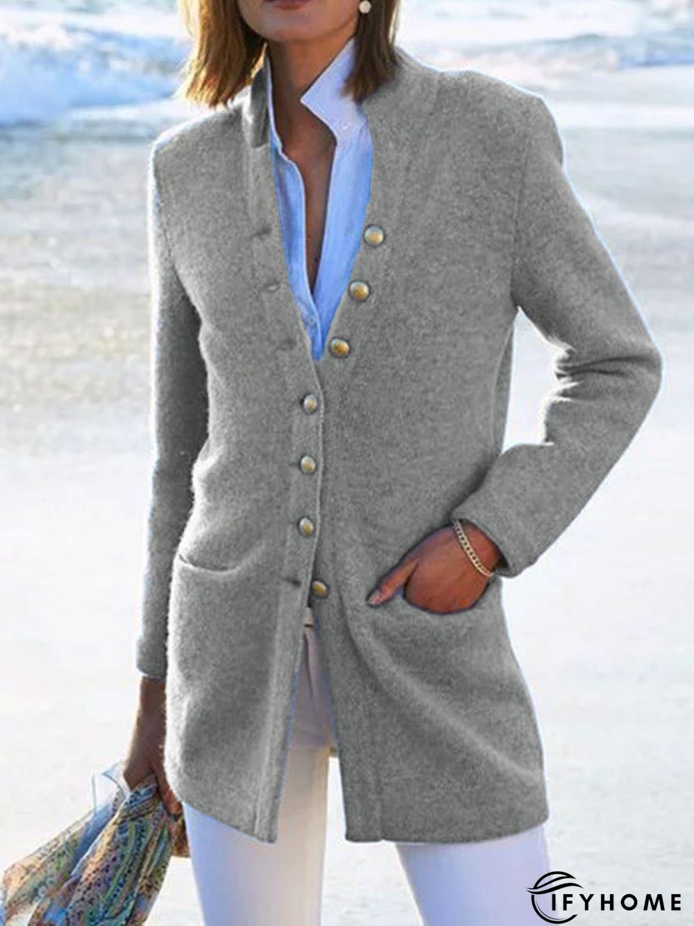 Casual Cotton-Blend Long Sleeve Blazer | IFYHOME