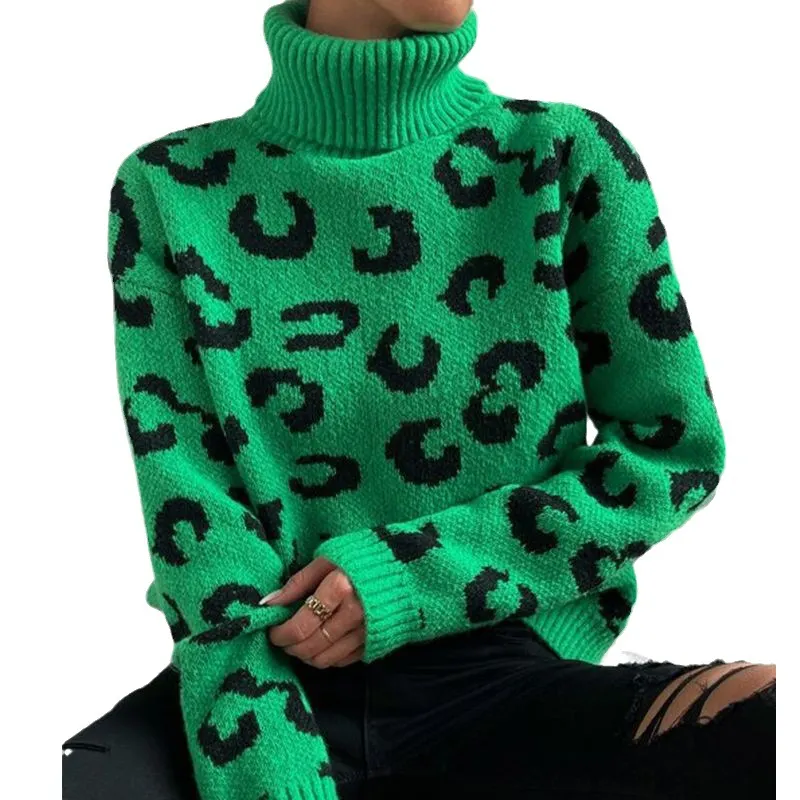 Athvotar Athvotar And Winter New High-Necked Knitted Leopard Sweater