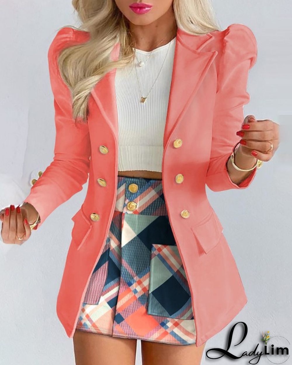 spring blazer long-sleeved solid color top with mini skirt two-piece suit