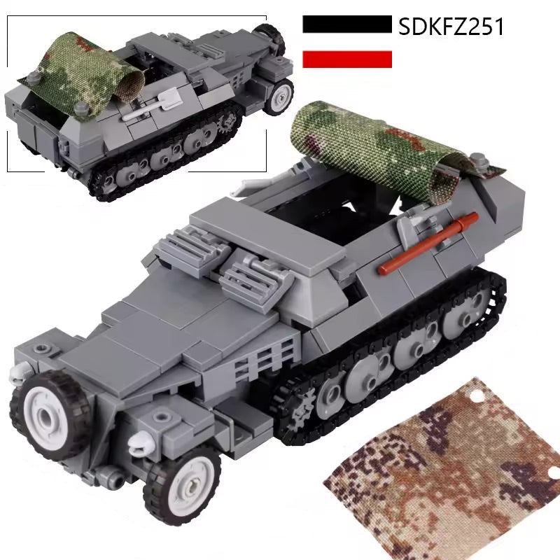 WW2 German Sd.Kfz. 251 Army Transport Custom Military MOC Minifigure Bricks monstertoys