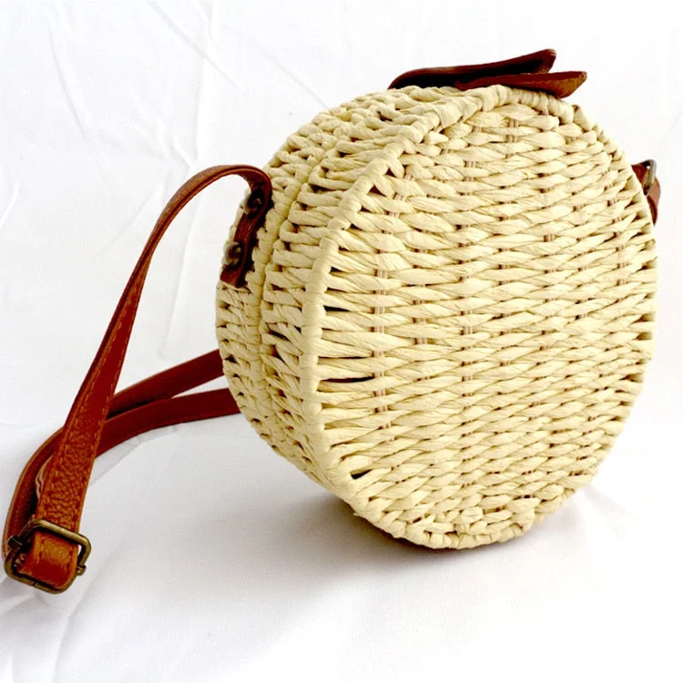 Women Summer Rattan Bag 2020 Round Straw Bags Handmade Woven Beach Cross Body Bag Circle Bohemia Handbag Bali Box