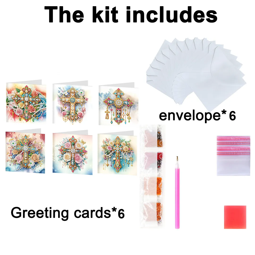 6pcs Cross DIY Diamond Painting Greeting Card Kits with Envelopes Diamond Art Greeting Cards Diamond Art Cards Kits for Adults DIY Crafts Family Friend Gifts