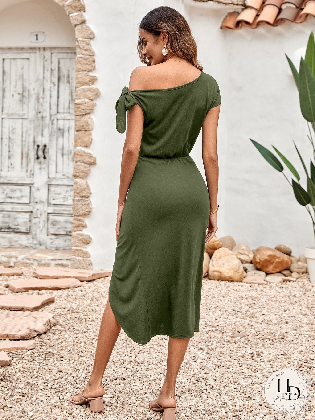 Asymmetrical Front Slit Midi Dress