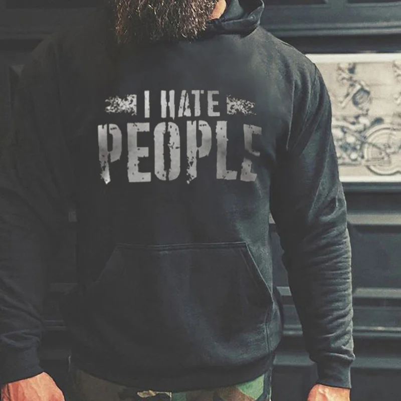 Livereid I HATE PEOPLE PRINTED MEN'S HOODIE - Livereid