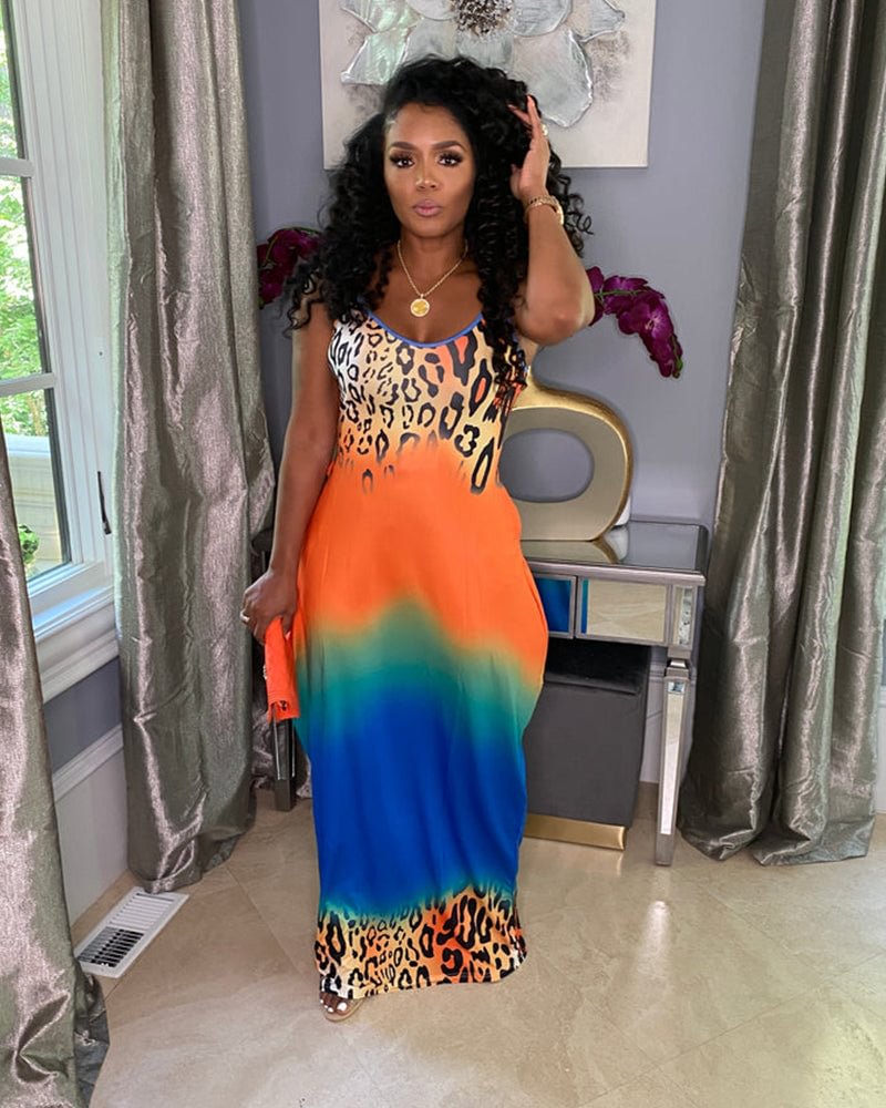 2022  New Summer fashion Leopard Print Gorgeous Sleeveless Dress