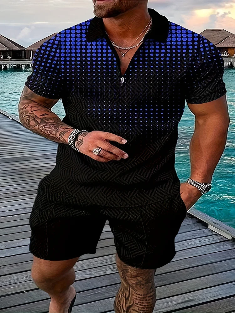 💕Summer Hot Sale -Men's casual Polo zipper lapel shirt short sleeve suit
