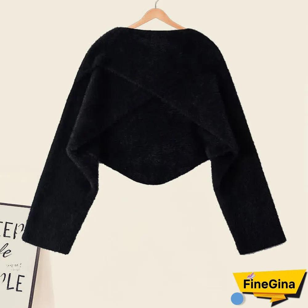 Chic Cross Velvet Crop Sweater Ruffled Split Slip Dress