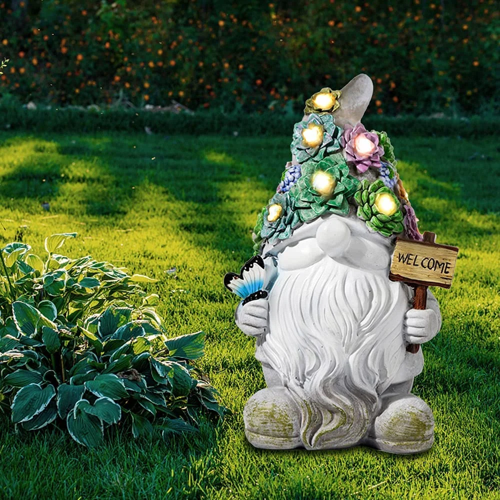 Garden Gnome Statue with Solar LED Lights