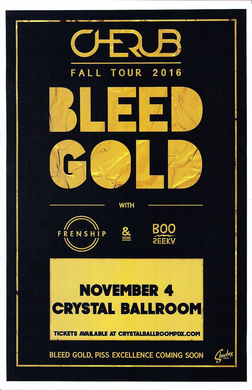 CHERUB 2016 Gig POSTER Portland Oregon Concert FRENSHIP Bleed Gold Tour