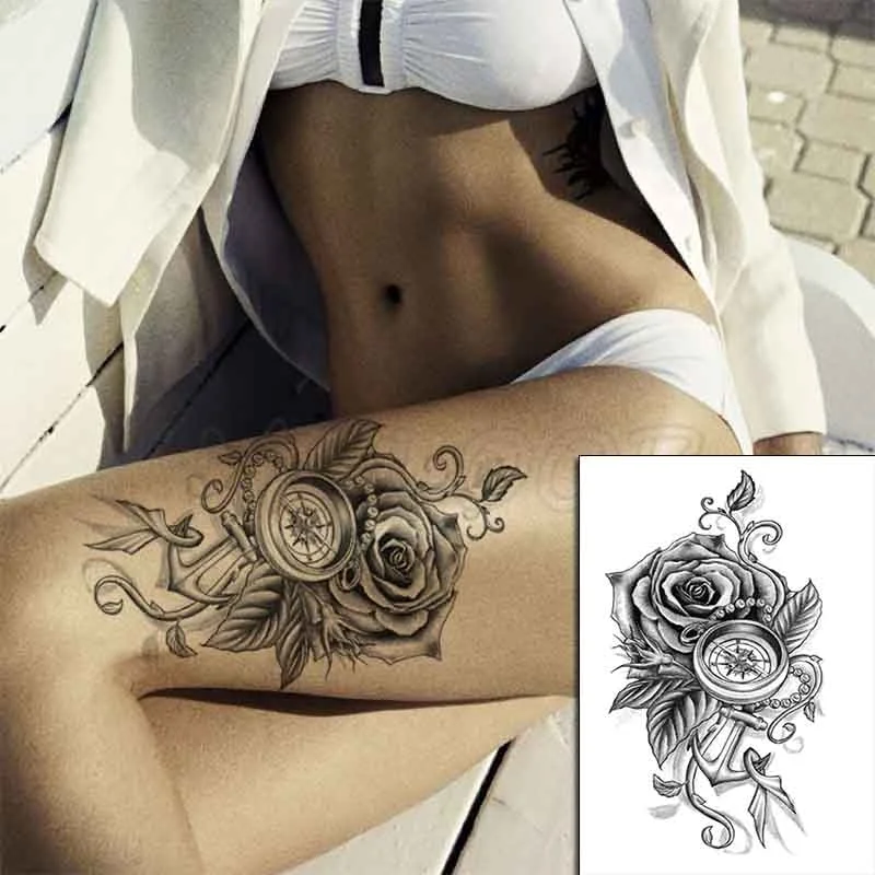 Temporary Tattoo Stickers Rose Sapphire Red Flower Fake Tatto Waterproof Tatoo Back Leg Arm Belly Big Size for Women Men Girl