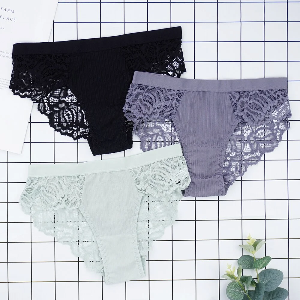 Billionm Fashion Underwear Women Lace Panties Ladies Sexy Seamless Mid Rise Briefs S-XXL Solid Color Panty Female Underwear