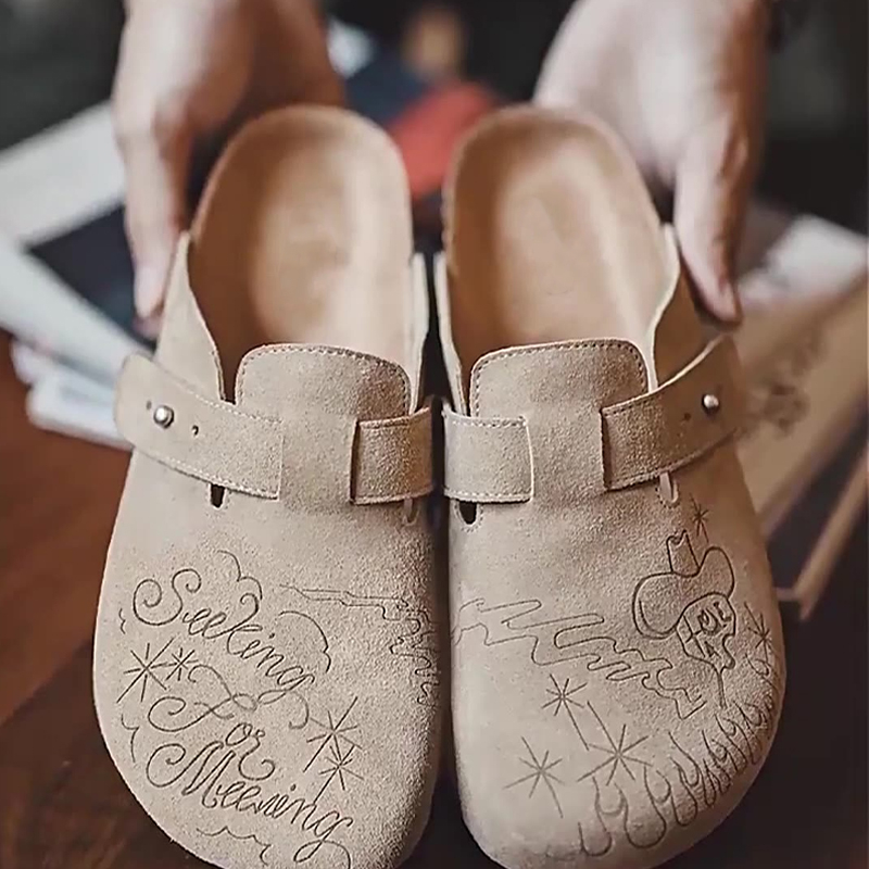 Retro Thick-Soled Outerwear Illustration Version Of Mules