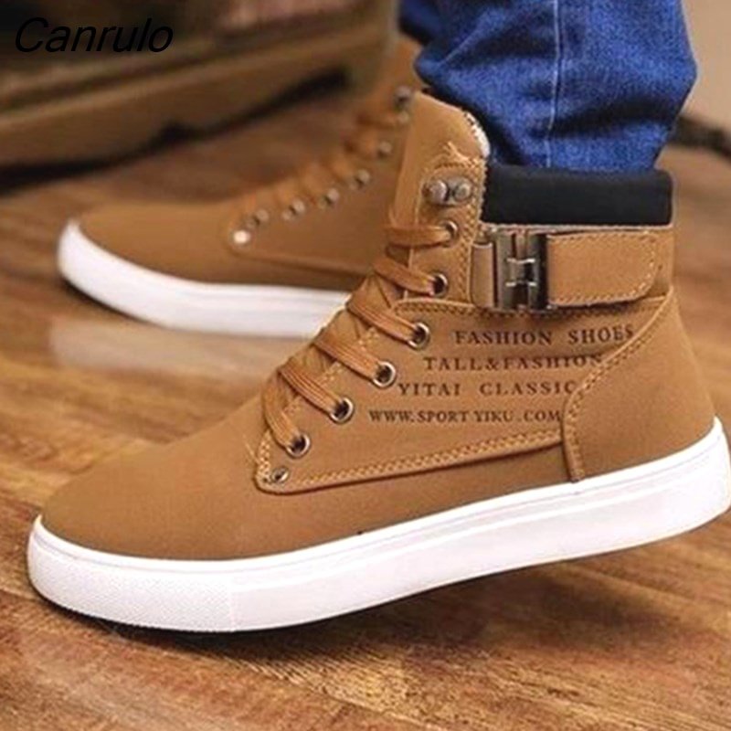 Canrulo Men's High Top Sneakers Casual Vulcanized Shoes Spring/Autumn Men Shoes High Quality Frosted Faux Suede Casual Platform Shoes