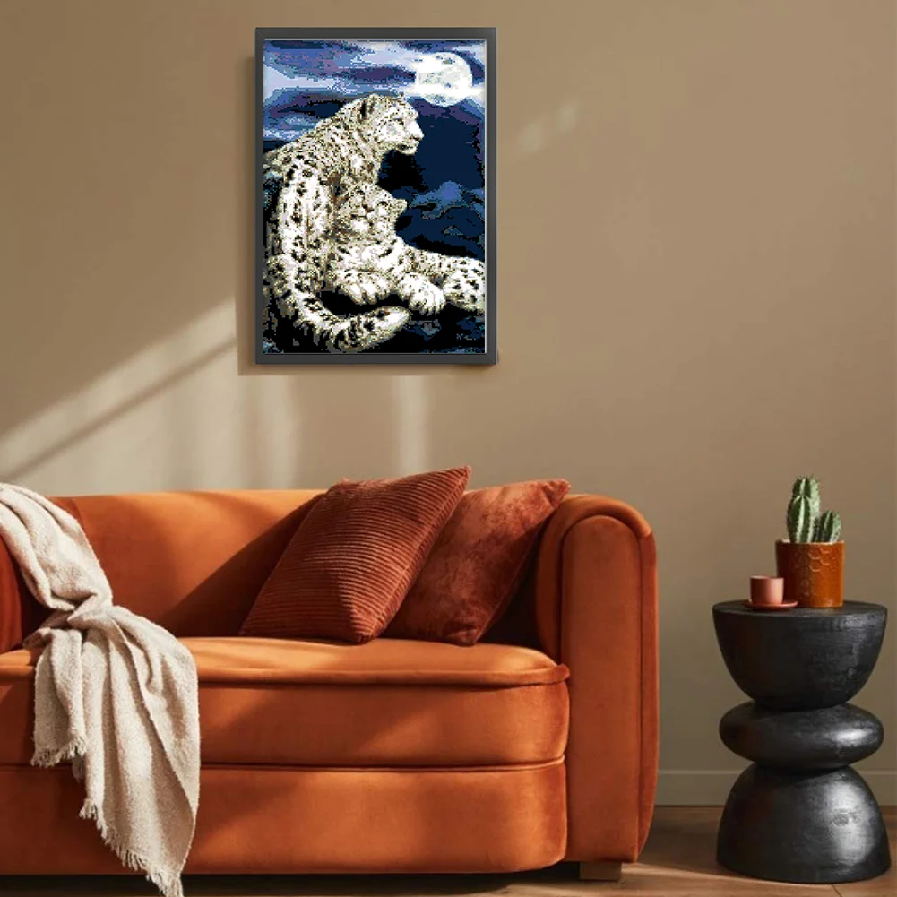 9CT Full Stamped Cross Stitch Bead Embroidery - Leopard(Canvas|40*59CM)