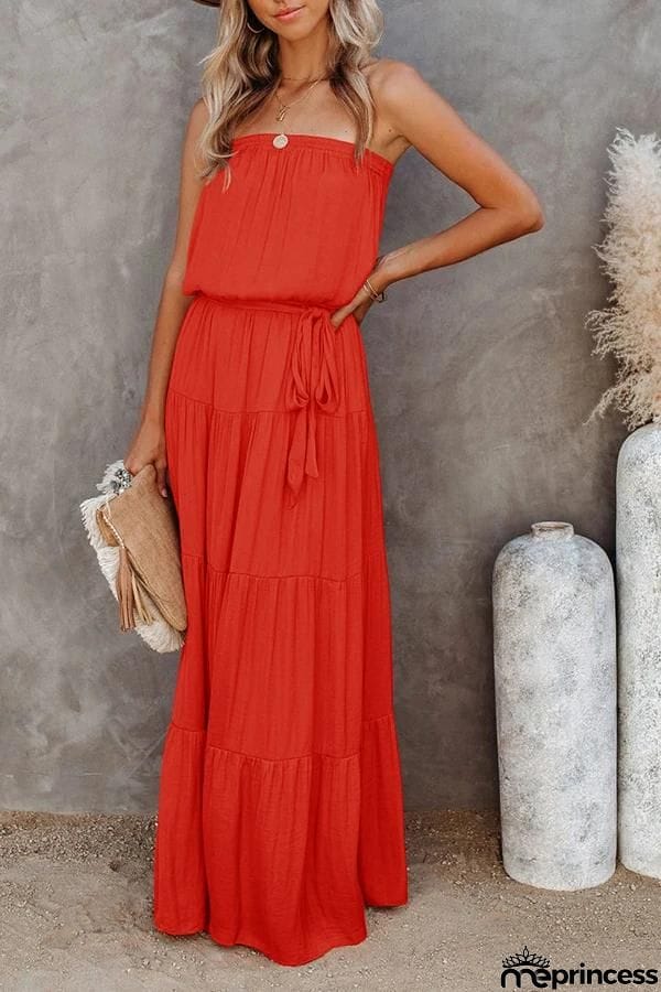 Bandeau Solid Color Maxi Dress