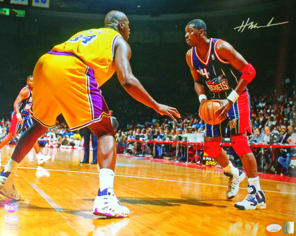 Hakeem Olajuwon Houston Rockets Autographed 16x20 Vs. Shaq Photo Poster painting- JSA W *Silver