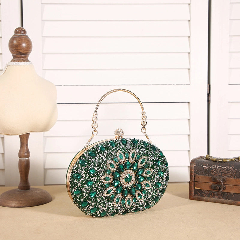 Gold Black Green Polyester Flower Round Evening Bags