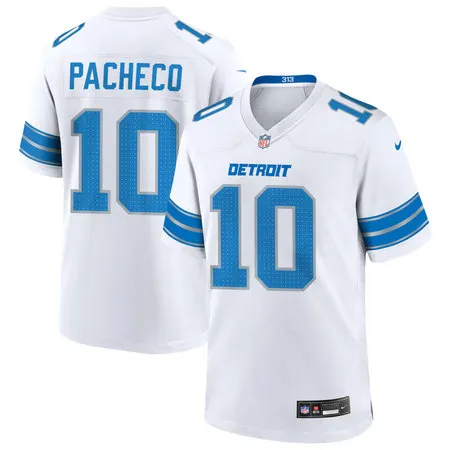 Men's Detroit Lions #10 Isiah Pacheco White Game Jersey