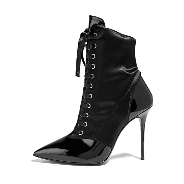 Prom Lace-up Ankle Boots Pointed Toe Heels