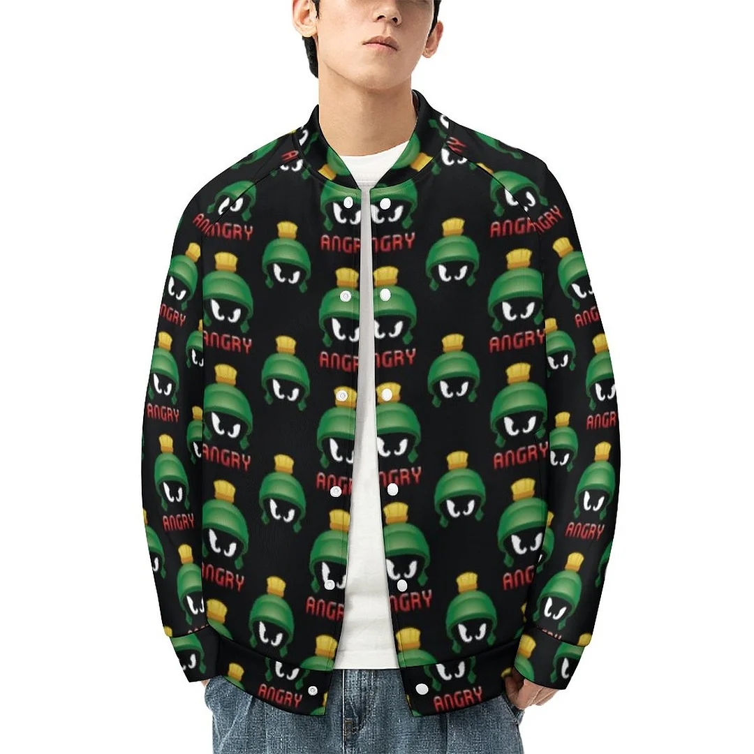 Plus Size Marvin The Martian Angry Emoji Women Single Breasted Long Sleeve Bomber Jacket Men Stand Collar Varsity Coat Outfit