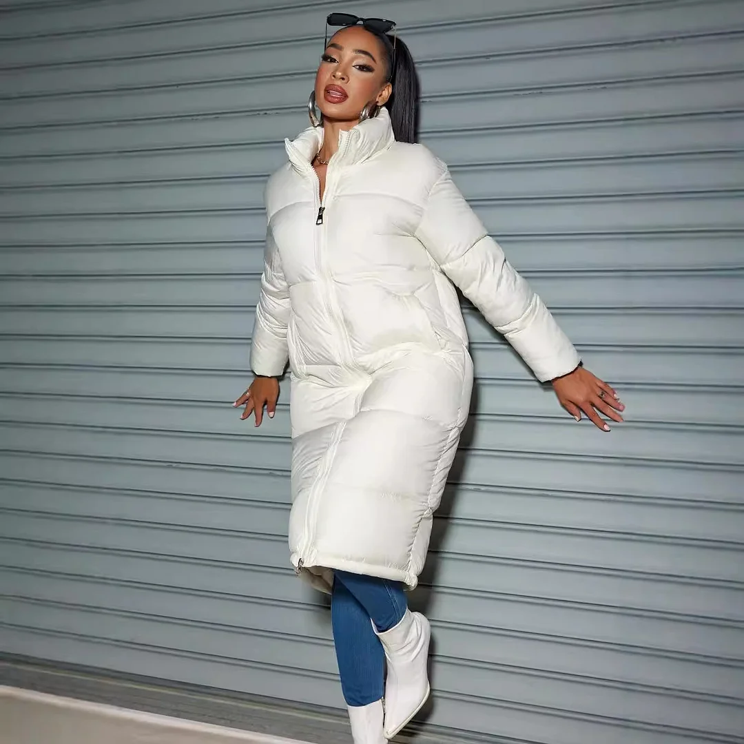 Toloer 2024 Winter Women's Long Cotton Clothes Women's Fashion Zipper Solid Color Cotton-Padded Clothes Warm Coat-Outfit Ideas