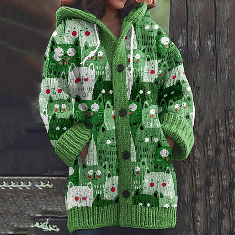 Lovely Cats World Pattern Cozy Cardigan Sweater