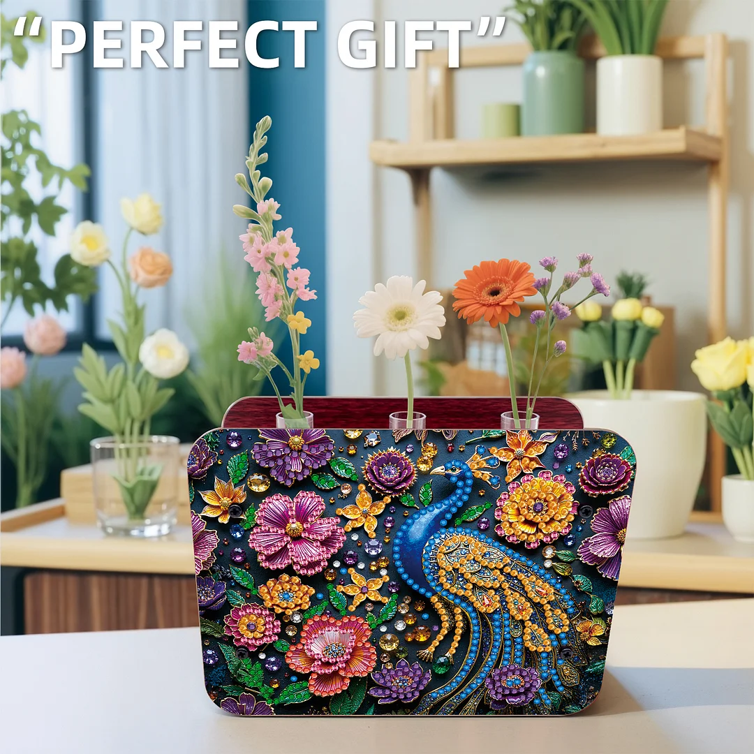 Gem Peacock DIY Diamond Painting Wooden Tube Vase for Adults Gift Home Decor