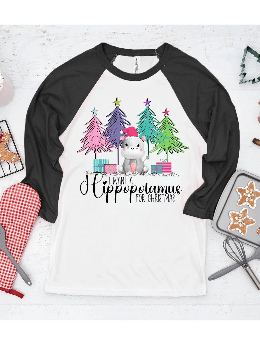 I Want A Hippopotamus For Christmas Color Block Long Sleeve T-shirt