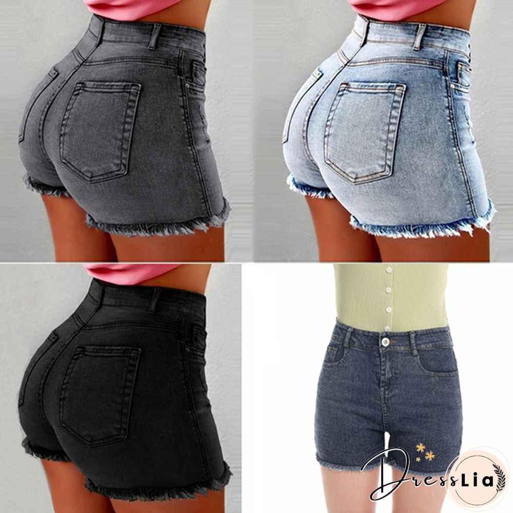 Summer Women's Fashion Causal Stretchy Denim High Waist Beach Shorts Washed Jeans Pants