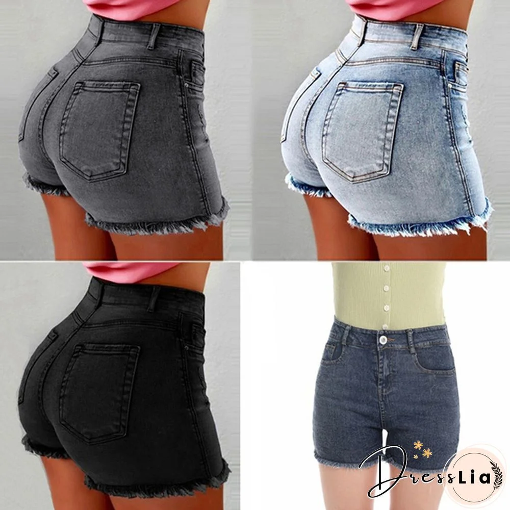 Summer Women's Fashion Causal Stretchy Denim High Waist Beach Shorts Washed Jeans Pants