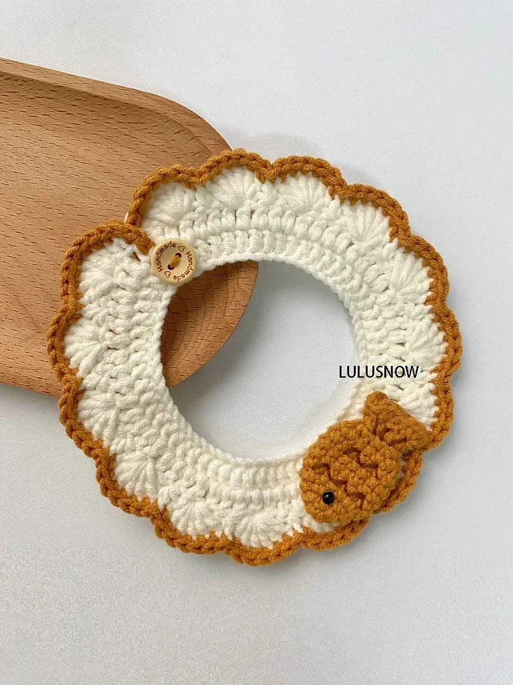 Lulusnow Handmade White Fish Crochet Pet Collars/ Pet Holiday Outfit/ Festive Pet Accessories/ Gift For Pet