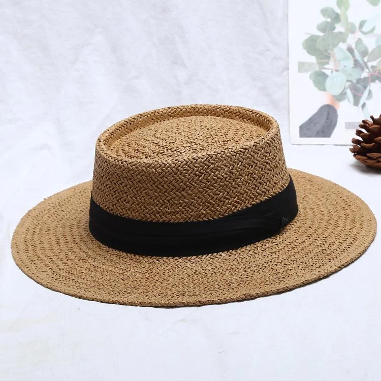 Flat-topped Large Brim Summer UV Beach Sun Straw Hat For Women