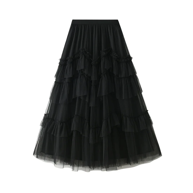 Nigikala Nigikala Skirt 2025 Spring New Mesh Dress Design Half-Dress Net Yarn Splicing Ponpong Skirt D1865