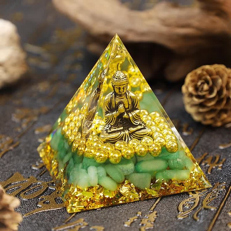 Green Aventurine With Buddha Orgone Pyramid