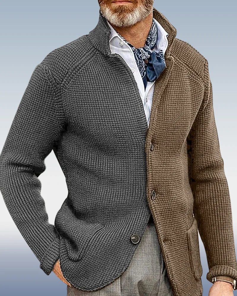 Men's Fashion Business Stand Collar Long Sleeve Knit Cardigan Jacket