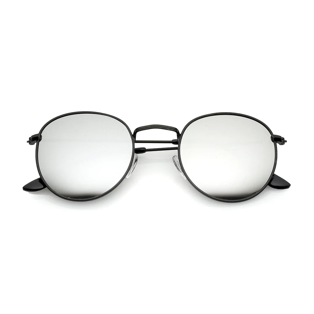Classic Metal Slim Temple Textured Nose Bridge Mirrored Lens Round glasses 49mm