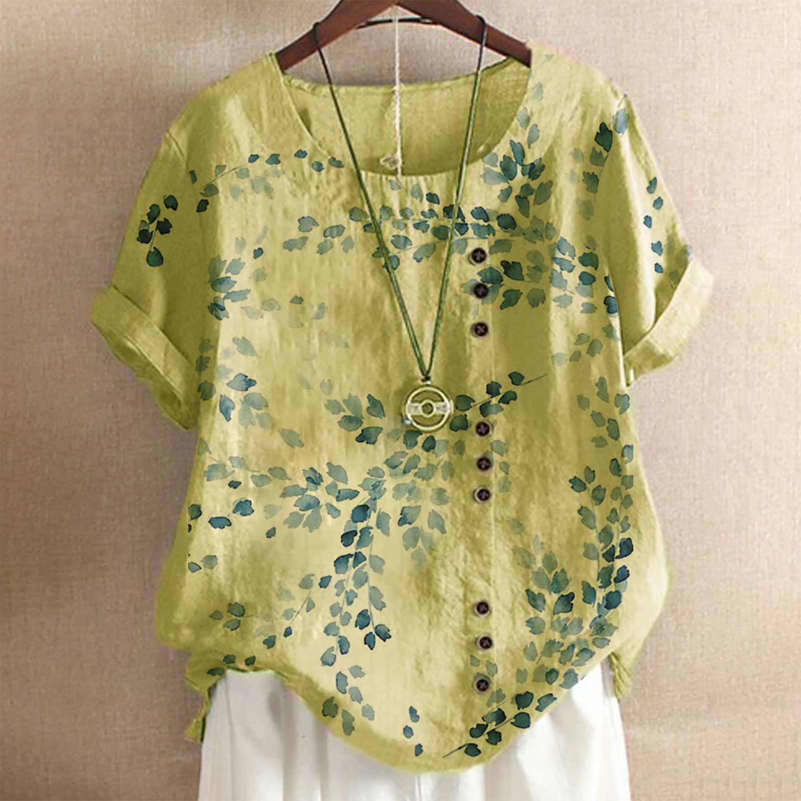 Summer Floral Embroidery Cotton Linen Casual Loose T-shirt