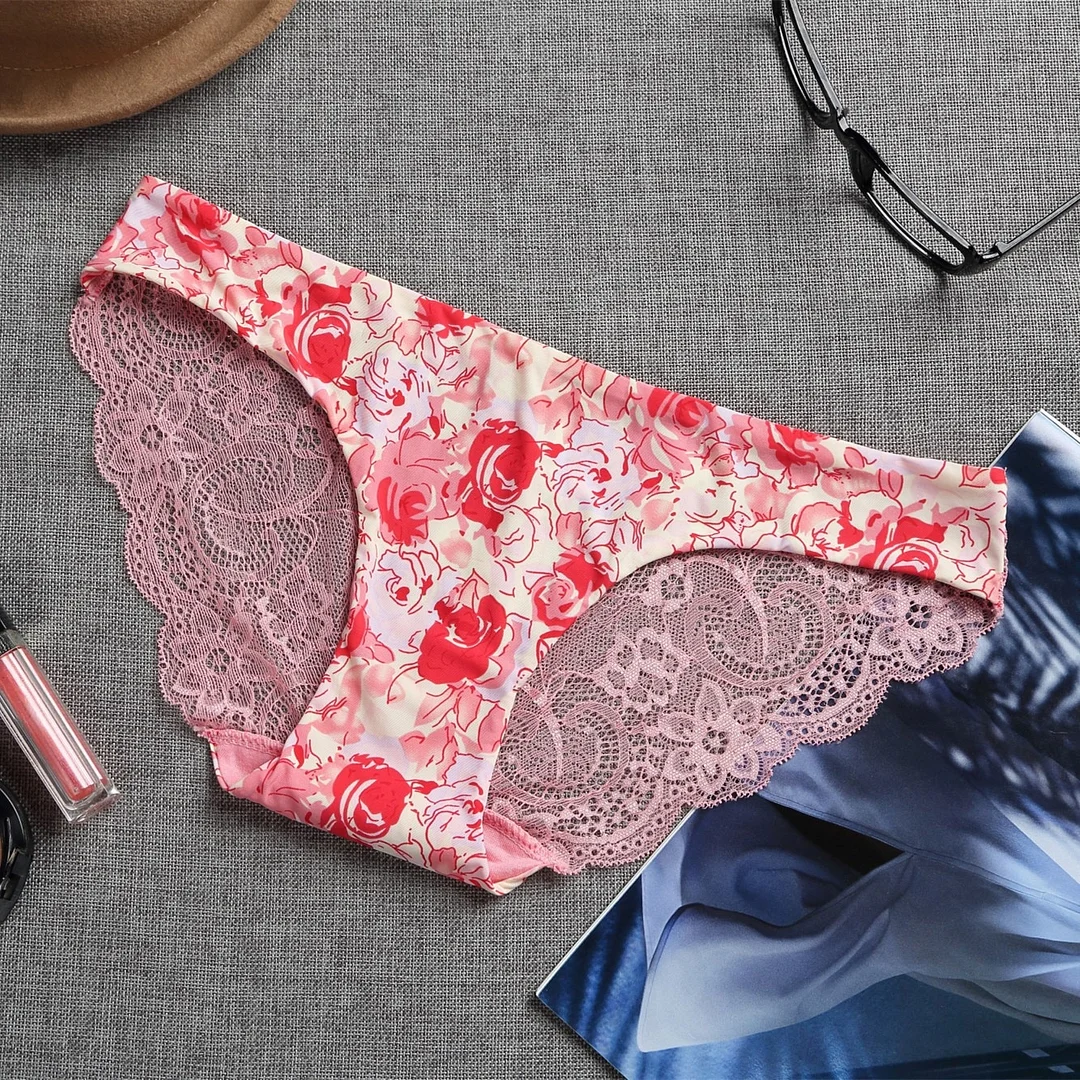 Billionm Women's Sexy Lace Panties Seamless Underwear Leopard Ice Silk for Girl Bikini Cotton Crotch Transparent Lingerie