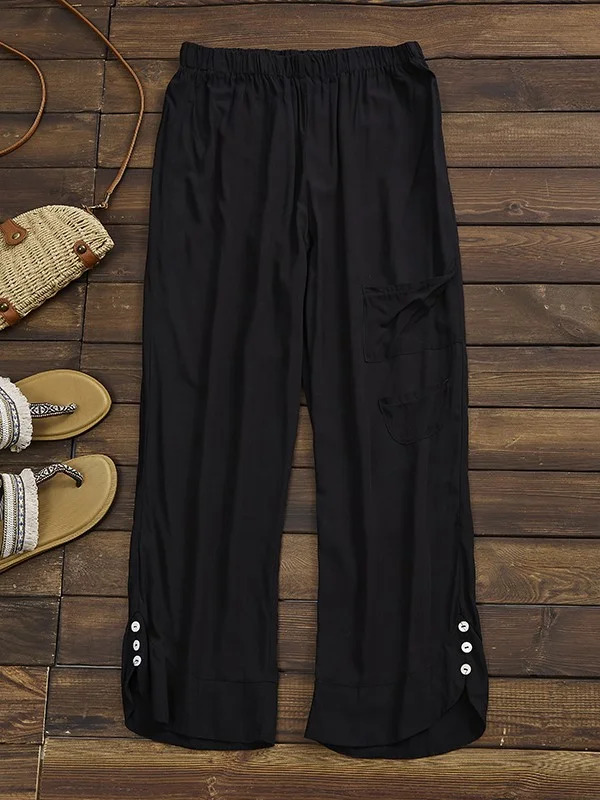 Black Solid with Pockets Casual Daily Bottoms