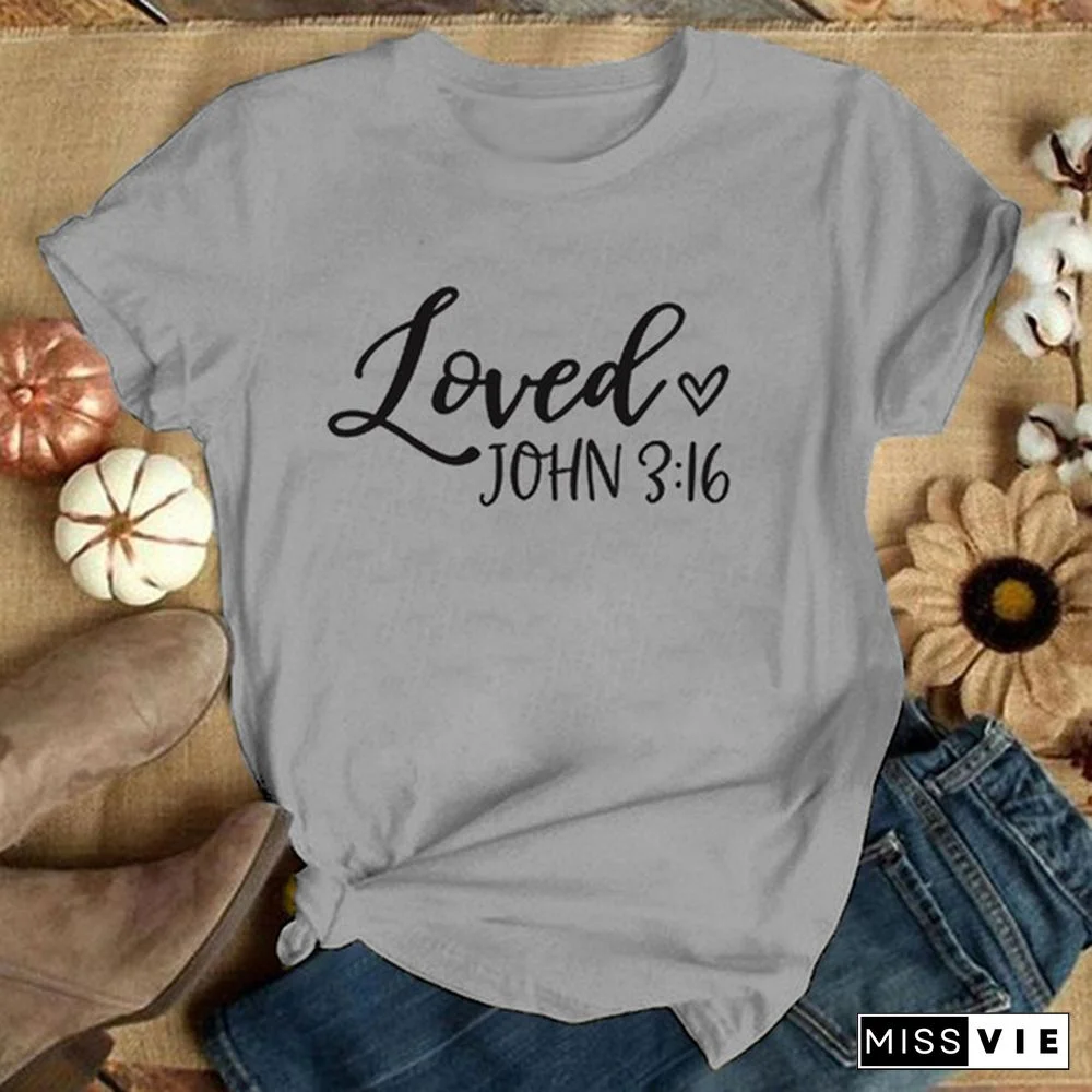 Loved 3:16 Women Christian T-shirt Inspirational Faith God Religious Church Jesus T Shirt Aesthetic Graphic Tees