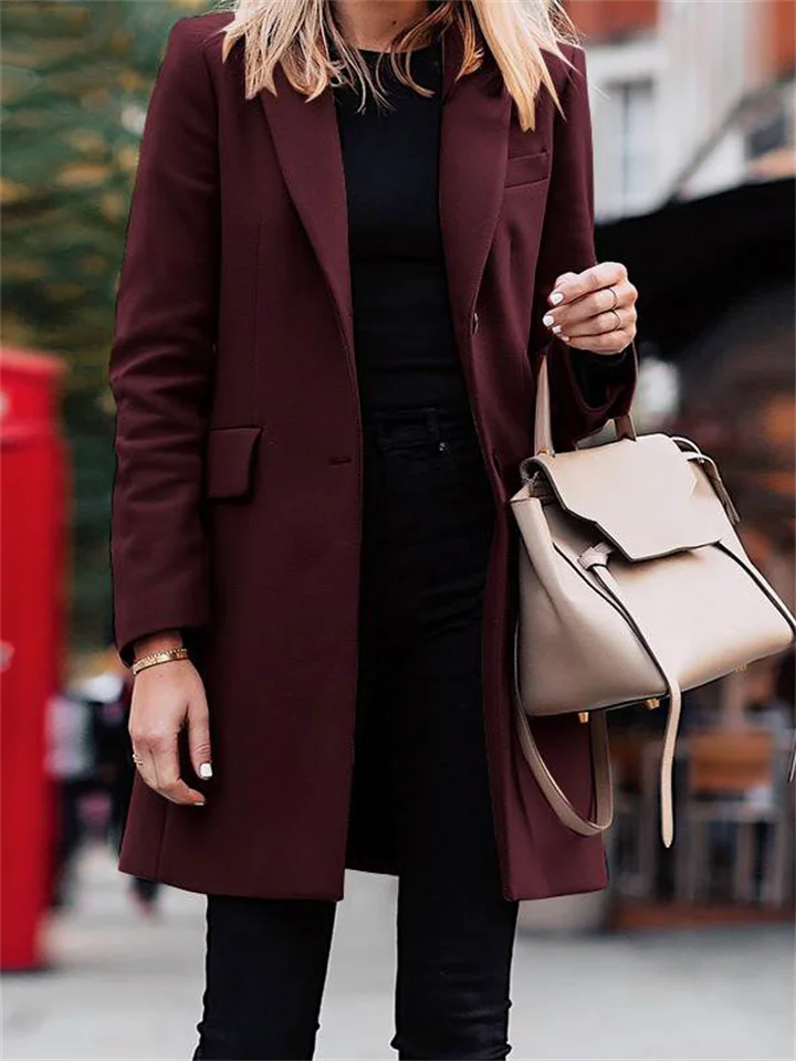 Women's New Commuter Style Winter Medium-length Lapel Buttons Solid Color Urban Casual Small Suit