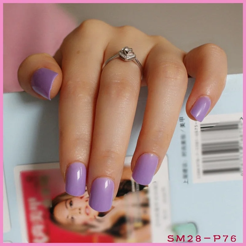 Shine Light Chocolate Color Brown 24 Pcs Sweet Candy Short Purple Red Artificial False Fake Nails Full Wrapped Tips-Nail Inspo