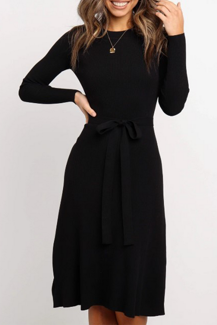 Casual Solid Basic With Belt O Neck Dresses - Life is Beautiful for You - SheChoic