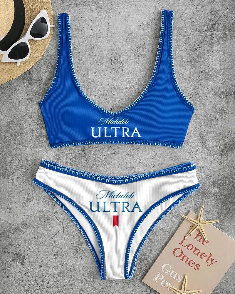 Women's Contrasting Letter Print Casual Sports Bikini Suits