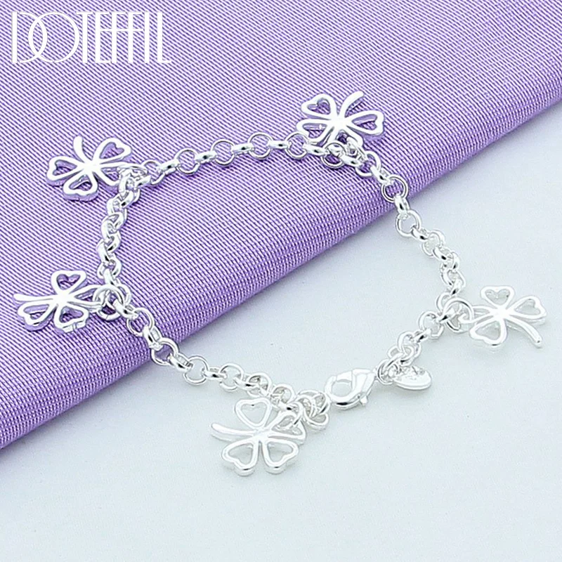 DOTEFFIL 925 Sterling Silver Five Flowers Bracelet For Women Jewelry