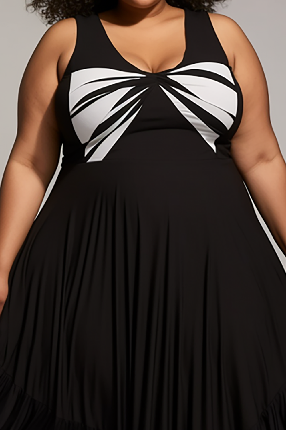 Design Plus Size Daily Black Graphic V Neck Knitted Maxi Dresses [Pre-Order]