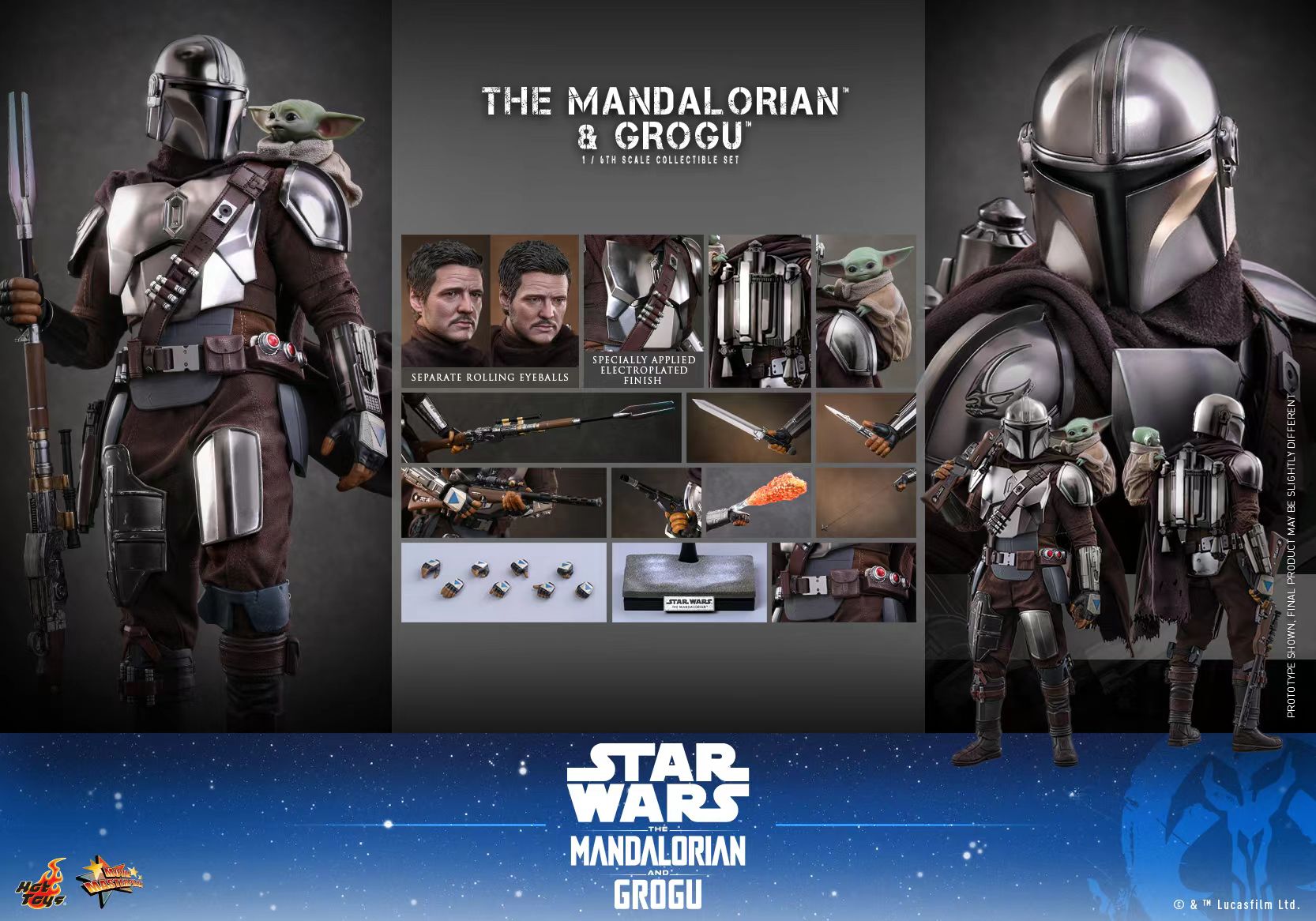 Hottoys - Star Wars: The Mandalorian X Grogu The Mandalorian and Grogu 1/6th scale Collectible Set MMS871 -