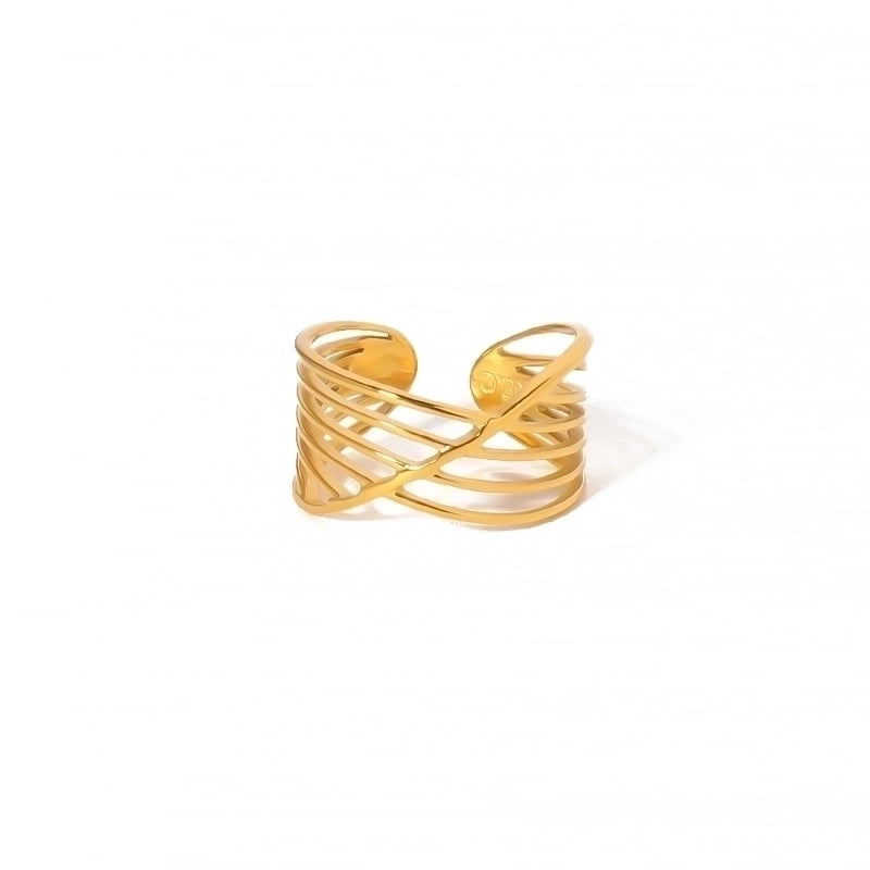 Casual Solid Color 304 Stainless Steel 18K Gold Plated Plating Open Ring