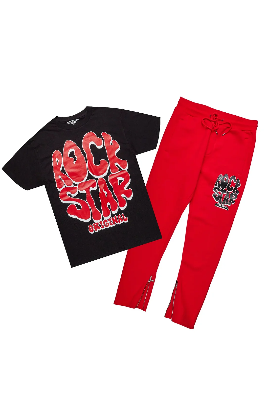 Warblen Black/Red T-Shirt Slim Fit Track Set